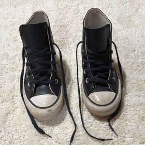 Converse Kids Black leather High-Top Platform Chuck Taylor Sneakers